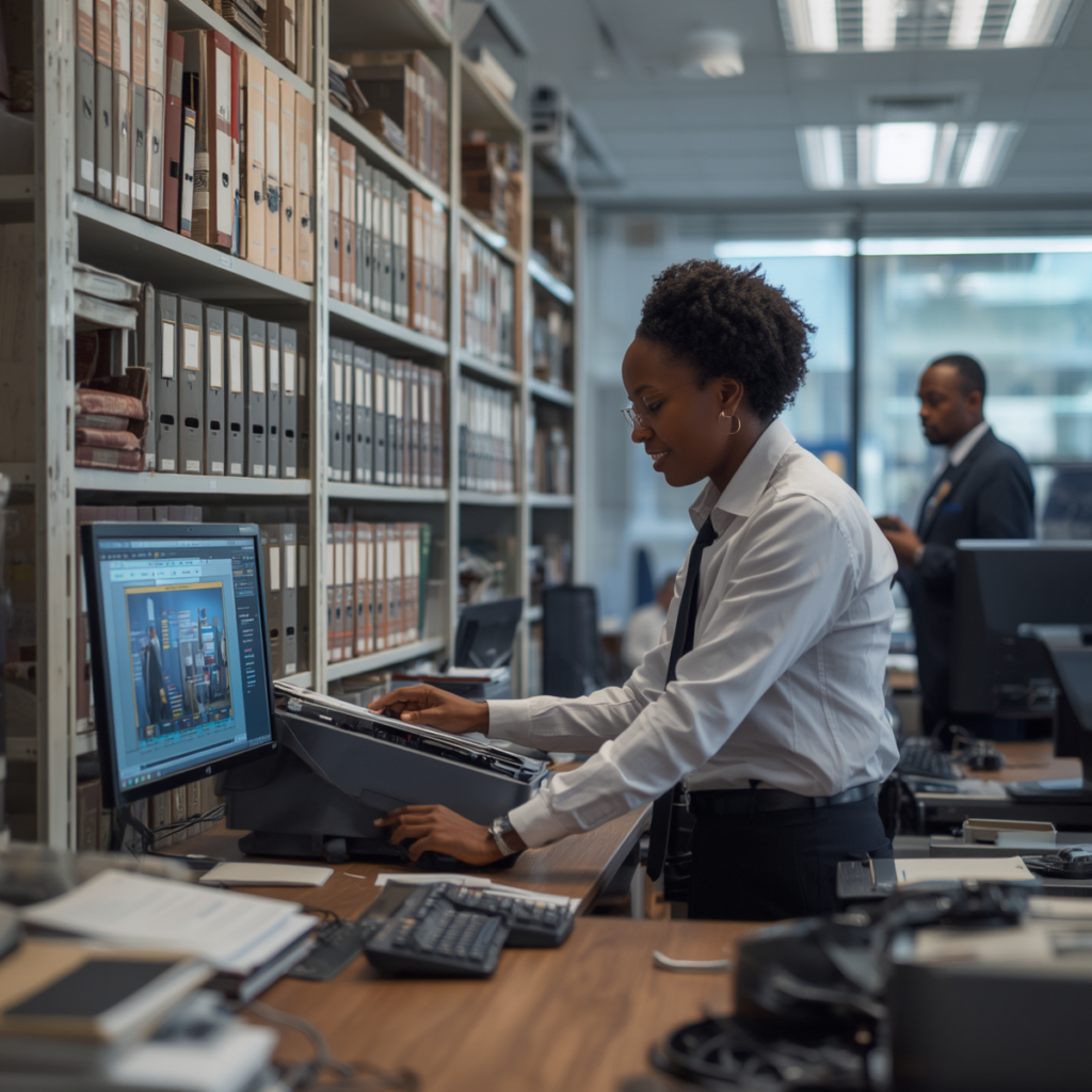 records officer scanning archived government files into a digital system